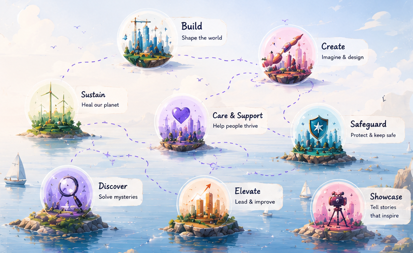 The eight worlds — a painterly map